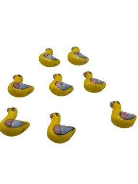 Hand-Painted Ceramic Yellow Blue Pink Duck Birds Beads Set Of 8